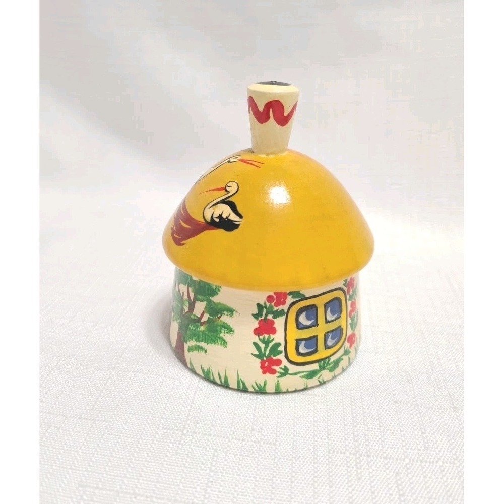 Vintage Ukrainian Mini Lidded Wooden Trinket Box Hand Painted Cottage Birds 3" - Picture 3 of 9